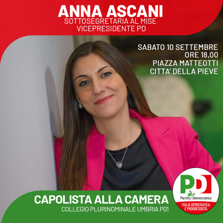 Sabato 10/9 Anna Ascani a Città della Pieve