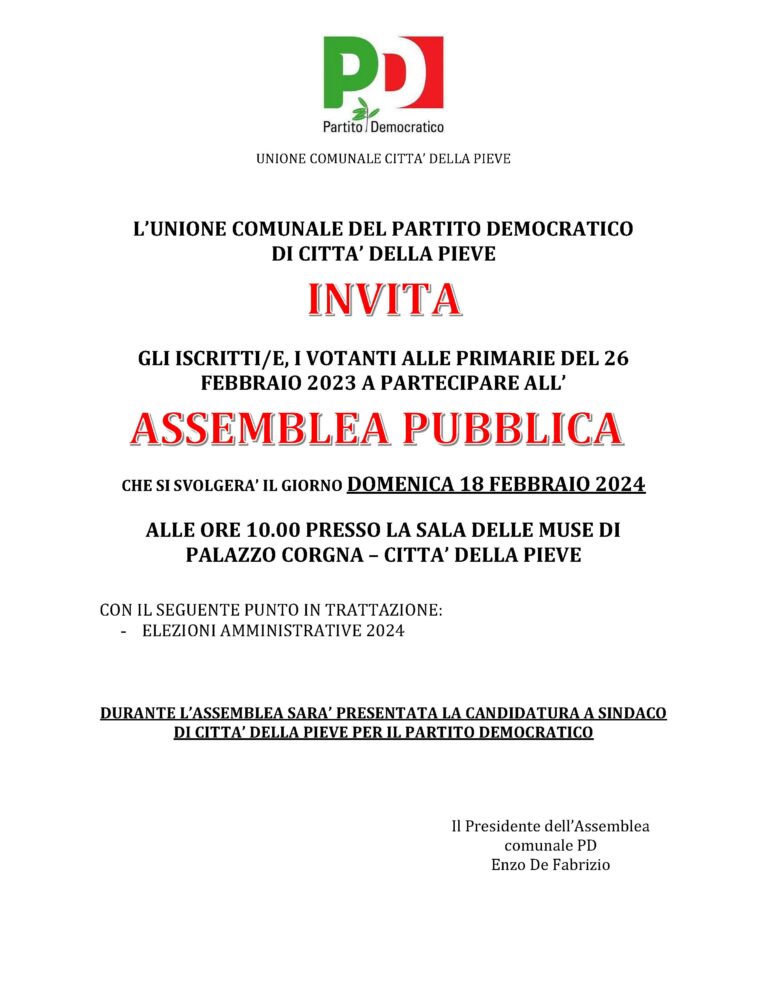 Elezioni Amministrative: Domenica 18/2 ore 10 Assemblea pubblica